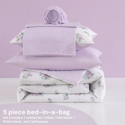 Image of Twin XL Comforter Set for Girls - 5 Pieces Purple Lavener Bed in a Bag