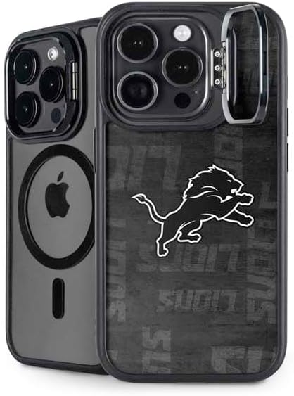 Skinit Kickstand Phone Case Compatible with iPhone 14 Pro Max - Officially Licensed NFL Detroit Lions Black & White Design