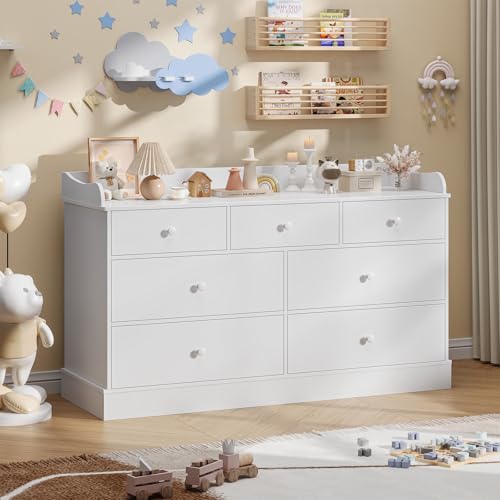 Vabches Kids Dresser Cabinet with 7 Drawers and Large Table Top, Multi-Functional Chest of Drawers,...