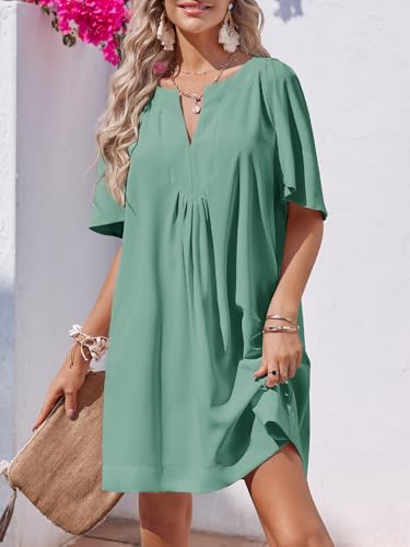 Image of Wenrine Womens Flutter Short Sleeve Mini Dress Casual V Neck Loose Flowy Summer Dresses