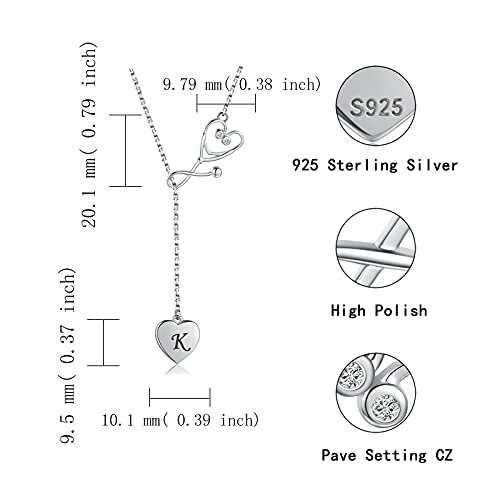 Jzcolor Nurse Stethoscope Necklace For Women - 925 Sterling Silver Initial Letter Doctor Stethoscope Pendant Doctor Nurse Medical Student Graduation Jewelry Gift (K) #TOP6