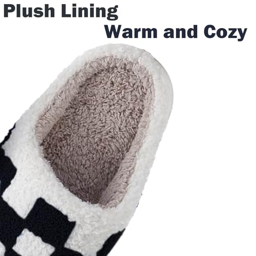 Checkered Slippers - Men & Women's Funny, Fluffy House & Outdoor Shoes - Memory Foam, Warm, Plush Bedroom Slippers for Winter2