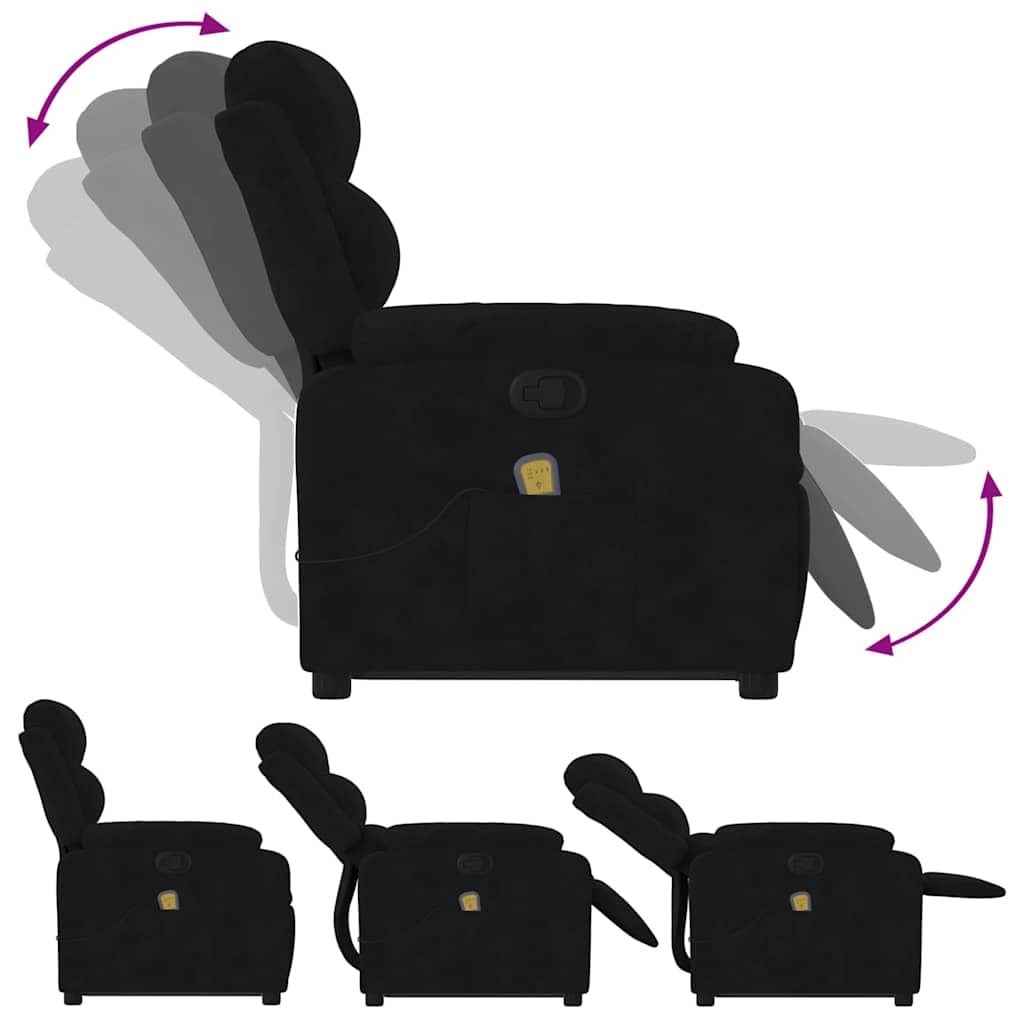 Massagesessel mit Aufstehhilfe Schwarz Samt, Relaxsessel mit elektrischer Hebefunktion, ergonomischer Komfort, modernes Design, Lounge, mit Massagefunktion für Wohnzimmer Büro