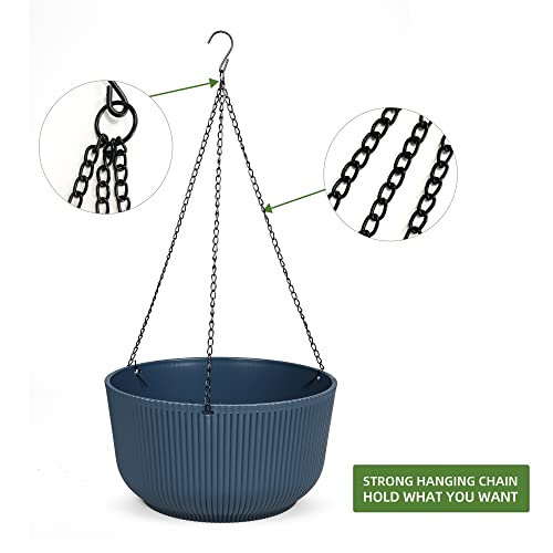 Dexceder 11.2 Inch Self Watering Hanging Planters Indoor Outdoor, Thickened Hanging Basket Flower Plant Pot (2 Pack, Deep Blue) #TOP4