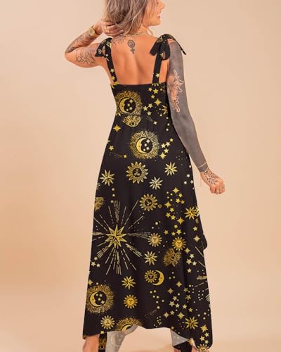 Image of Womens Summer Dresses Sleeveless Casual Sundress with Tie Straps Women's Maxi Beach Dress Vacation Outfits for Woman
