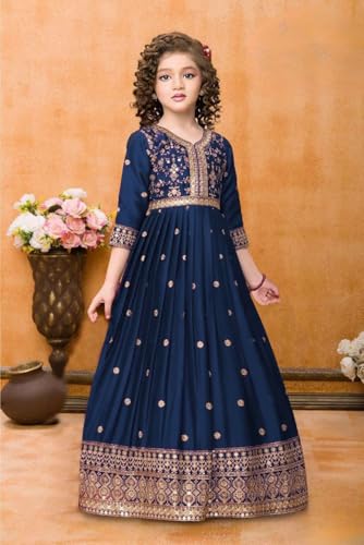 Image of White Button Designer Zari Work Ethnic Gown for Girls | Sequin Embroidered Traditional Wedding Dress