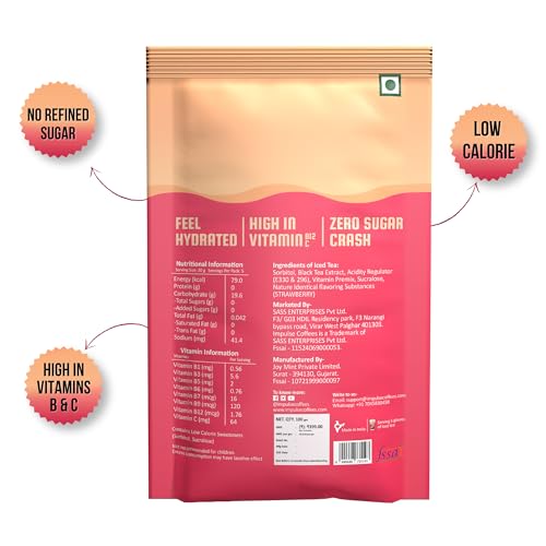 Image of Impulse Coffees Guilt Free Iced Tea Strawberry | Iced Tea Powder Drink Mix | Zero Refined Sugar, Low Calorie, Strawberry Flavour | 20g x 20 Sachets (400g)