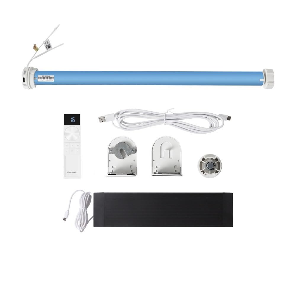 Matter Thread Battery Blinds Motor,MT25B Rechargable Motorized Electric Shade,Matter-enable APP/Timer/Voice Control,Solar Panel Roller Shade Tubular Motor for 38mm Tube (with 16 channel remote)