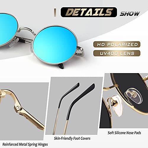 CGID E01 Mały styl retro Lennon inspirowany okrągłe metalowymi, spolaryzowanymi okularami przeciwsłonecznymi męskie damskie kobiet i mężczyzn