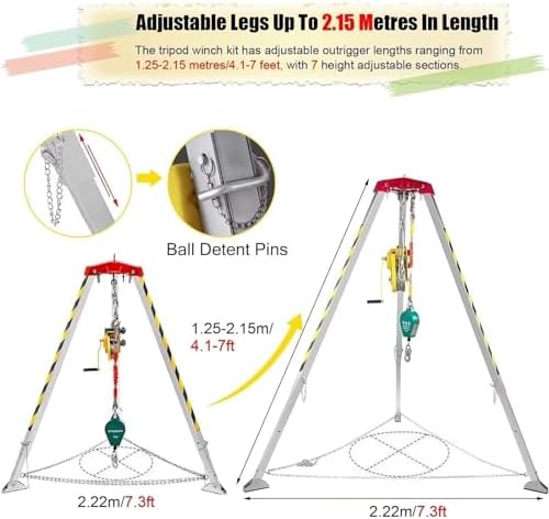 Fall Arrest Kits, Telescopic Confined Space Tripod, Fire Rescue Tripod with Protective Safety Belt, Heavy Duty Rescue Tripod for Sewage Tunnels(1200IBS