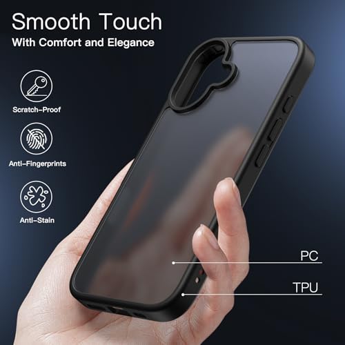 Image of JETech Matte Cover Case for iPhone 16 Plus 6.7-Inch, Shockproof Military Grade Drop Protection, Frosted Translucent Back Phone Cover, Anti-Fingerprint (Black)
