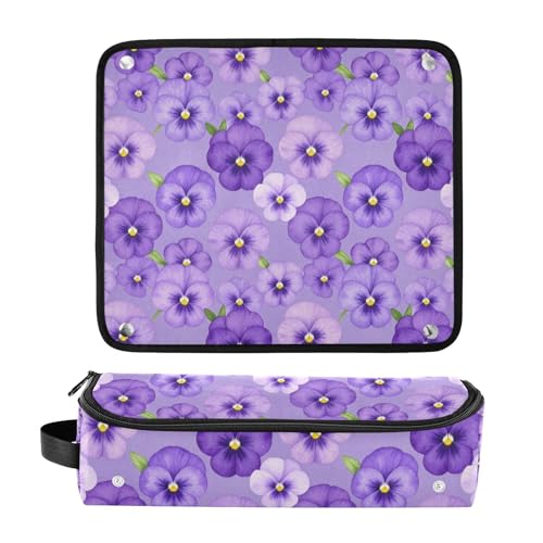 Organizador y Mat de Resistente al Calor 2 en 1 para Herramientas de Cabello con Cierre Impermeable para Planchas y Rizadoras, Diseño Púrpura Flores Pansy miniatura 3