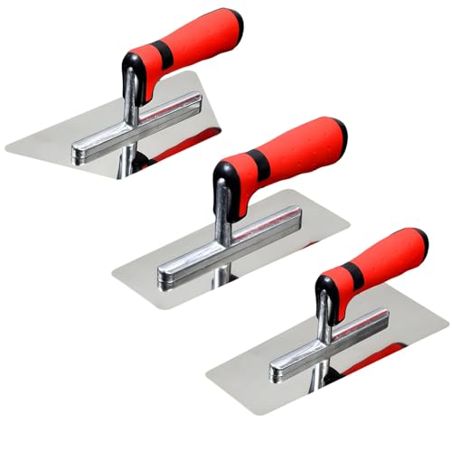 Image of Packool 3 Pcs Finishing Trowel Set, Polished Plastering Tools with Rubber Handle for Venetian Plaster, Including 7.9 in / 200 mm, 9.4 in / 240 mm & Polygonal Stainless Steel Trowel