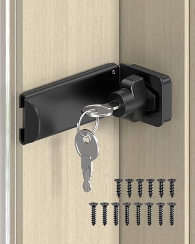MeBantoo 90 Degree Door Hasp Latch Lock Home Security Right Angle Latch Sliding Barn Door Lock for Gate Bedroom Fence Garden (Black 3.3 Inch with Key-1 Pc)