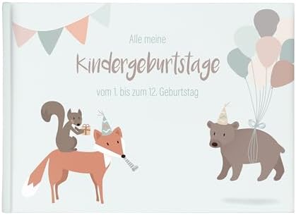 Mintkind® „Alle meine Kindergeburtstage“ Erinnerungsalbum vom 1. bis zum 12. Geburtstag | Fotoalbum zum Selbstgestalten | Erinnerungsbuch zum Ausfüllen für Mädchen und Jungen Fotob