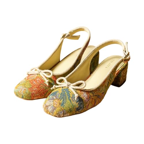 Image of Theater Women Doris Slingback Block Heels | Bow Detail Round Toe Sandals | Stylish & Comfortable for Casual, Office & Semi-Formal Wear