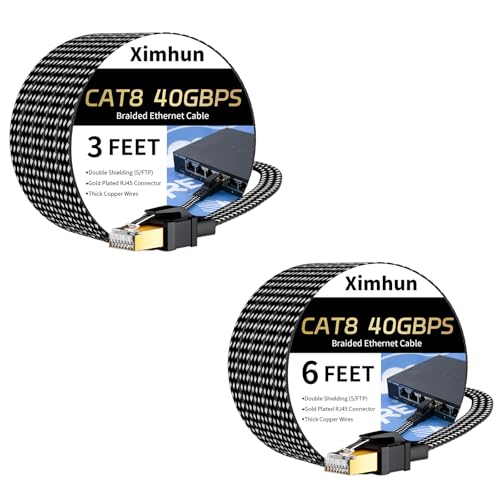 Cable Ethernet Cat 8 Plano 3FT y 6FT con Nylon y Conector RJ45 miniatura 1