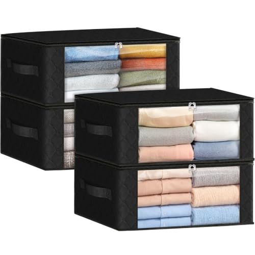 Image of Fab totes 35L Closet Organizers and Storage, Foldable Under Bed Storage Containers, Storage bags for Organizing Bedroom, Closet, Clothing,Organization with Handle (4 Pack,Black)
