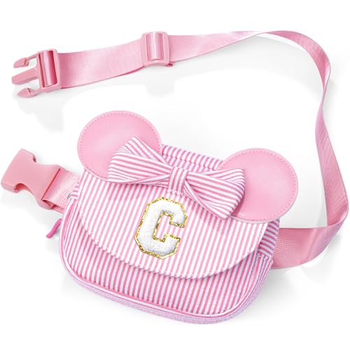 Image of Birthday Gifts for 3 4 5 6 7 8 9 10 11 12 13 Year Old Kids Girls | Initial Fanny Pack for Girls Kid Gifts Personalized Belt Bag for Kids Girl | Pink C
