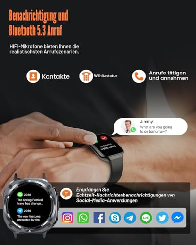 Smartwatch Herren, 1.48\ AMOLED Smart Watch Herren mit Anrufe tätigen/Empfangen, 115+Sportmodi Fitnessuhr mit Herzfrequenz/Schrittzähler/Schlafmonitor, IP68 Wasserdicht Sportuhr, Geschenk für Ihn
