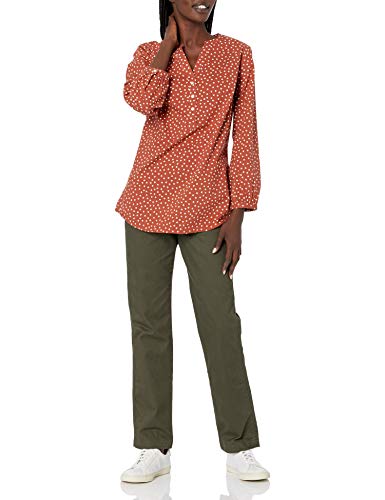 Amazon Essentials Women's Classic-Fit Bracelet Length Sleeve Poplin Shirt, Deep Brown/Off-White/Dots, X-Large #TOP24