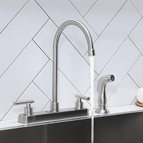 Hotis 4 Hole Kitchen Faucet, Brushed Nickel 2 Handle Kitchen Faucet With Side Sprayer, Rv 3 Hold Kitchen Sink Faucet, Stainless Steel High Arc 360 ...