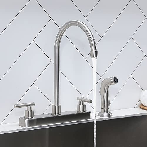 kitchen faucets four holes - Hotis 4 Hole Kitchen Faucet, Brushed Nickel 2 Handle Kitchen Faucet With Side Sprayer, Rv 3 Hold Kitchen Sink Faucet, Stainless Steel High Arc 360 Swivel Kitchen Faucet Pull Out Side Sprayer