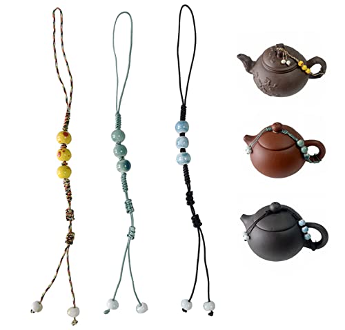3Pc Handmade Teapot Rope，Kung Fu Tea Ceremony Ceramic Teapot Cover Rope With Porcelain Beads，Ceramic Cup Rope #TOP3