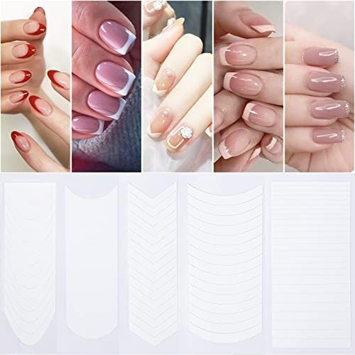 GIHENHAO 3200 Pieces 5 Designs French Manicure Nail Art Stickers Strips Self-Adhesive Nail Sticker Tips for DIY Decoration Stencil Tools(5 Moon Shape Design, 75 Sheets) (A-01)