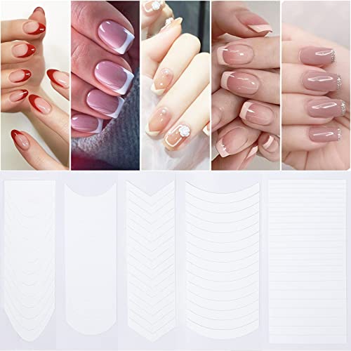 Gihenhao 3200 Pieces 5 Designs French Manicure Nail Art Stickers Strips Self-Adhesive Nail Sticker Tips For Diy Decoration Stencil Tools(5 Moon Shape Design, 75 Sheets) (A-01) #TOP4