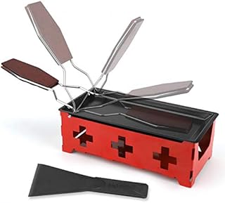 Cheese Melter Raclette Grill,Cheese Melting Pan with Silicone Spatula Non-Stick Mini Rotaster Baking Tray Stove Set Red