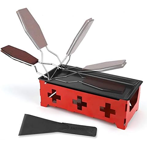 Cheese Melter Raclette Grill,Cheese Melting Pan with Silicone Spatula Non-Stick Mini Rotaster Baking Tray Stove Set Red Cover