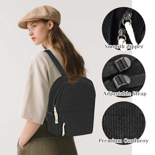 Corduroy Backpack, Lightweight Travel Backpack Large Capacity 15 Inch Laptop Backpack Purse Casual Travel Daypacks for Women (Black)3