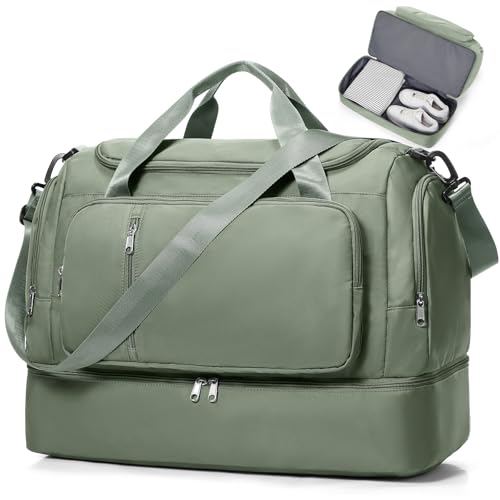 Travel Duffle Bag, Weekender Bags for Women,Carry On Overnight Personal Item Travel Bag with Shoes Compartment,Olive Green