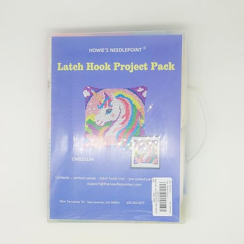 Image of Howie's Latch Hook Kits, DIY Rainbow Unicorn Latch Hook Pillow Kit for Adults Crochet Yarn Kits, Color Preprinted Pattern Embroidery Sofa Cushion Cover (Rainbow Unicorn 2, 16.93 x 16.93 inch)