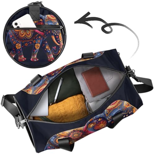 Cartoon Flower Elephant Round Barrel Sports Fitness Bag, Travel Luggage Bag, Reusable Handbag, Suitable For Men and Women4