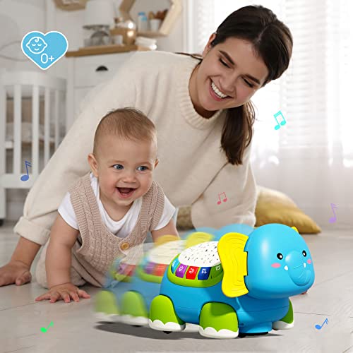 Baby Crawling Toys Elephant Musical Light Up Baby Toys For 6 To 12 Months,Infant Toy With Light & Sound & Automatically Avoid Obstacles，Tummy Time Toy For 12-18 Months Baby Boy Girl Gift ((No Remote)) #TOP5