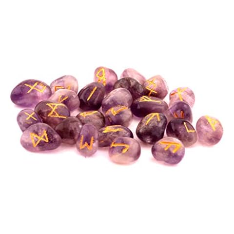Enchanted Jewelry Amethyst Healing Gemstone Runes With Engraved Lettering Instruction Leaflet And Velvet Pouch Cover