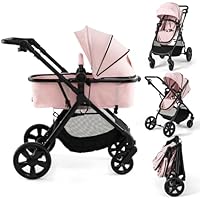 COSTWAY 2 in 1 Baby Pushchair, Foldable Travel System Pram with Reversible Seat, Adjustable Canopy & Handle, Storage Basket, Cup Holder, Lightweight Infant Stroller for 0-36 Months (Pink)