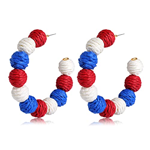 CEALXHENY Rattan Earrings for Women Handmade Straw Wicker Braid Drop Dangle Earrings Lightweight Geometric Statement Earrings (D Hoop 3)
