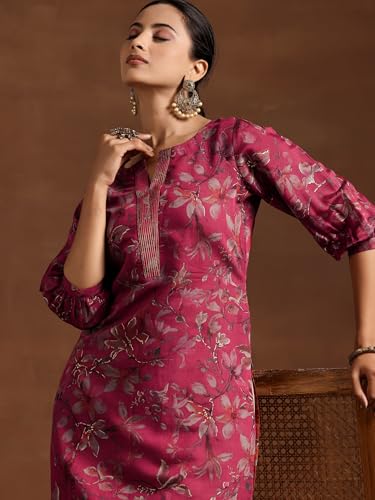 Image of Libas Womens Printed Silk Straight Kurta for Women Suit