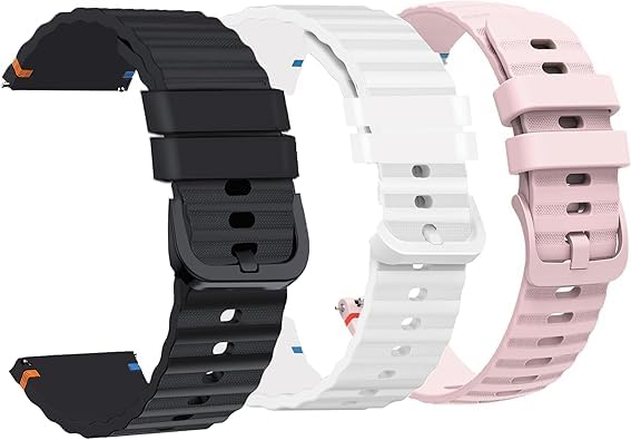 Compatible con TicWatch Atlas Pulsera, 20 mm, 22 mm, 24 mm, nuevo hilo trenzado de silicona, correa de repuesto ajustable, compatible con TicWatch Atlas, Pro 5 enduro, Pro 5 (Negro+Blanco+Rosa, 22mm)