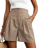 CFLONGE Womens Shorts Dressy Wide Leg Summer Shorts High Waisted Tailored Pleated Business Casual Work Trouser Shorts(Khaki,Medium)