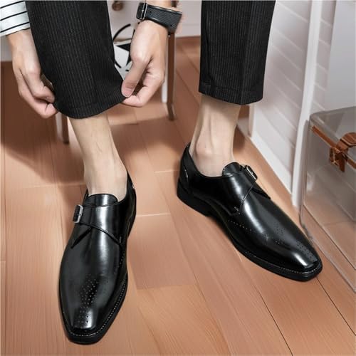 Oxford Shoes for Men's Pu Leather Office Slip-on Plain Toe Anti-Slip Non Slip Rubber Sole Block Heel Low Top Business2