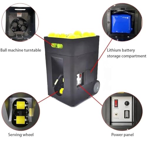 Máquina lanzadora de pelotas de tenis portátil con control remoto y aplicación, velocidad ajustable de 10 a 50 km/h, distancia máxima de 12 m, ideal para sesiones de entrenamiento y práctica