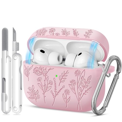 Image of for Airpods Pro 3 Case with Magnetic Lid, Flower Engraved Cases for Apple AirPods Pro 3rd Generation 2025, Soft Silicone Cover for Women Girly with Cleaner & Keychain, Shockproof