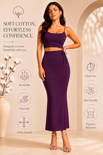 Image of Stretchable Cotton Saree Shapewear Petticoat for Women | Breathable Saree Shaper with Drawstring & Side Slits | Seamless Inskirt Petticoat for Saree Lehenga Gown | S-5XL