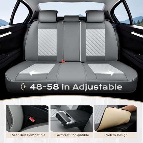 Image of Coverado Car Seat Covers Full Set 5 pieces, Luxury Nappa Leather Seat Covers Universal Fit Waterproof Non-Slip Breathable Front & Back Automotive Seat Protectors for Cars, SUVs, Trucks