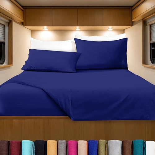 Image of Elegant Comfort Luxurious 1500 Premium Hotel Quality Microfiber Three Line Embroidered Softest 4-Piece Bed Sheet Set, Wrinkle and Fade Resistant, RV Short Queen, Royal Blue
