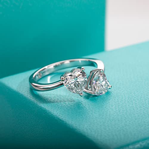 AnuClub Adjustable Moissanite Heart Statement Rings 2cttw D Color 925 Sterling Silver Unique Eternity Wedding Promise Anniversary Band Ring for Women4